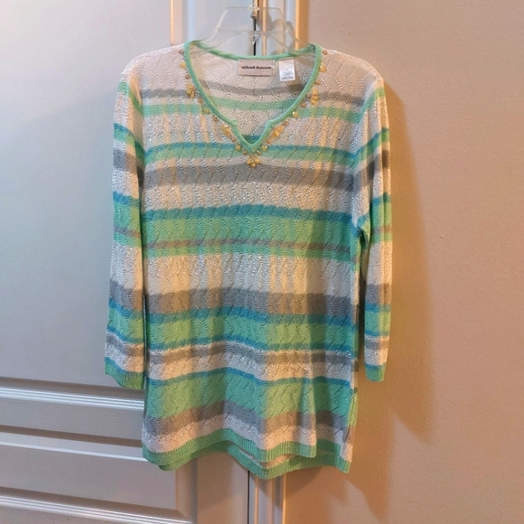 Alfred Dunner Women's Green White and Gray Squin Knit Sweater Size Large - Picture 1 of 9